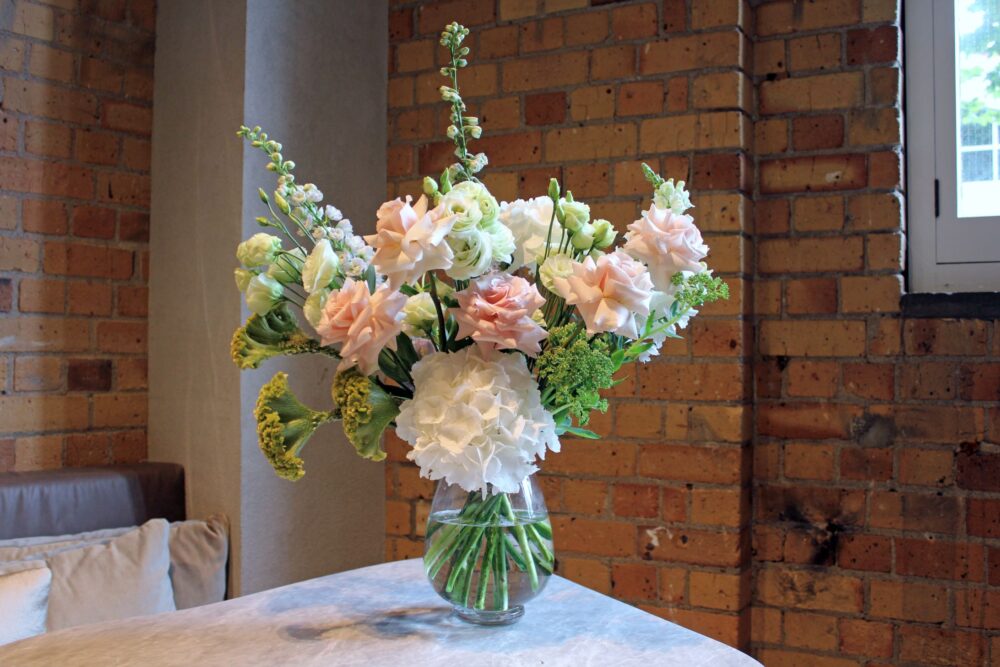 Soft and sweet Valentines bouquet in vase